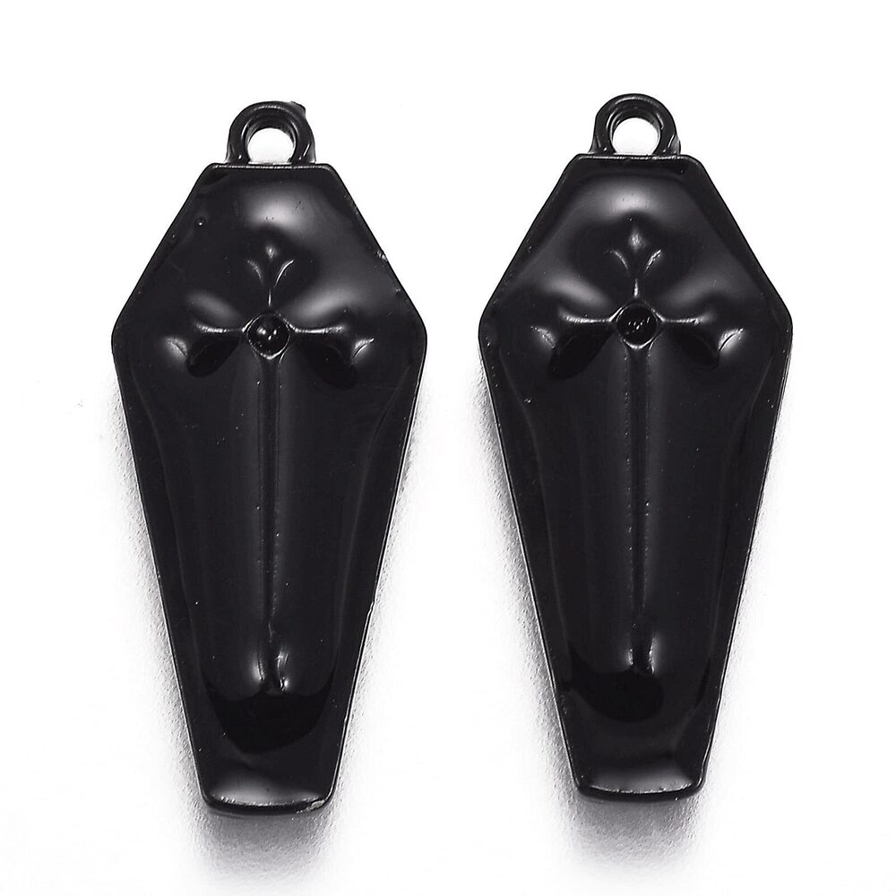 8495 Beadthoven 5pcs Halloween Theme Enamel Charms Pendants Black Coffin